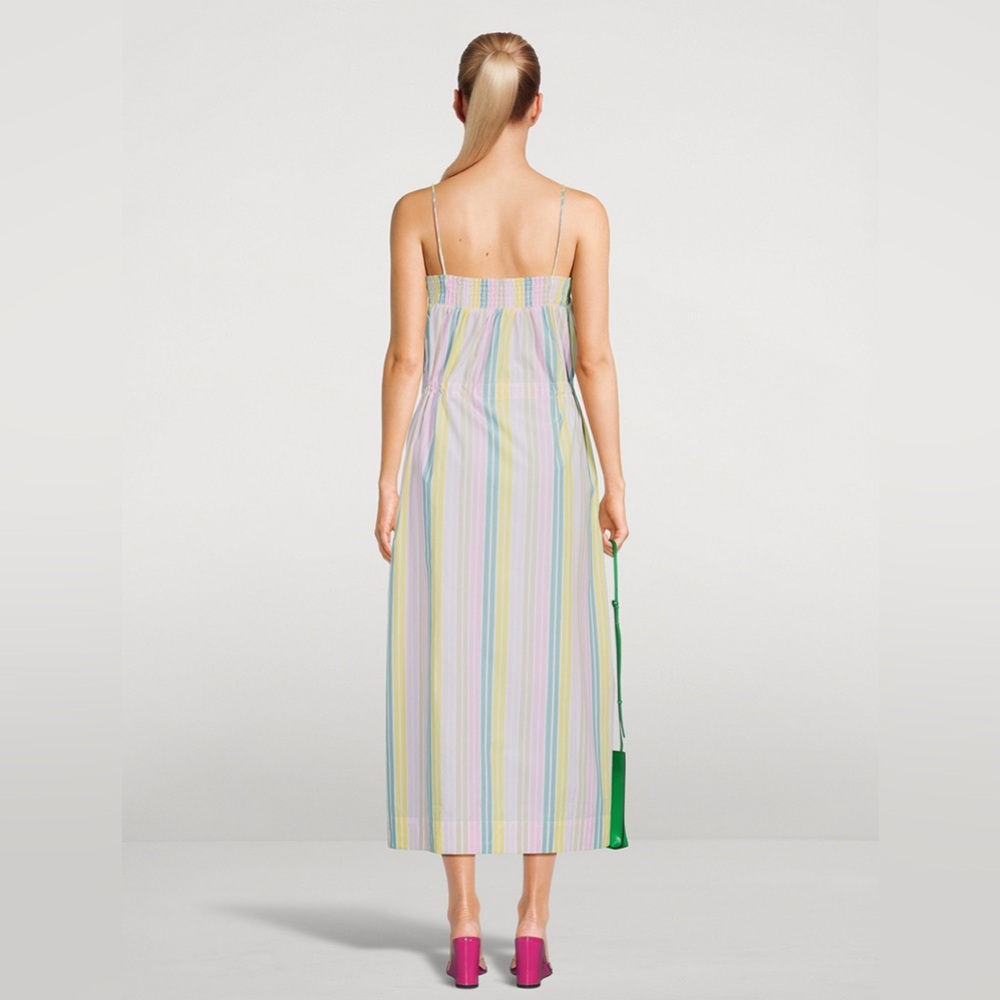 GANNI Cotton Midi Dress In Striped Print size US 8 - Picture 2 of 16